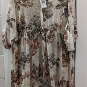 TORRID NWT LEXIE-IVORY FLORAL CHIFFON HI-LO BABYDOLL TUNIC